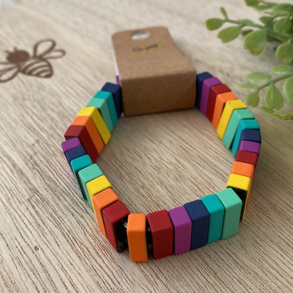 🎉HP🎉 Boutique Rainbow Enamel Block Stretch Bracelet 💗 Multi - Picture 5 of 11